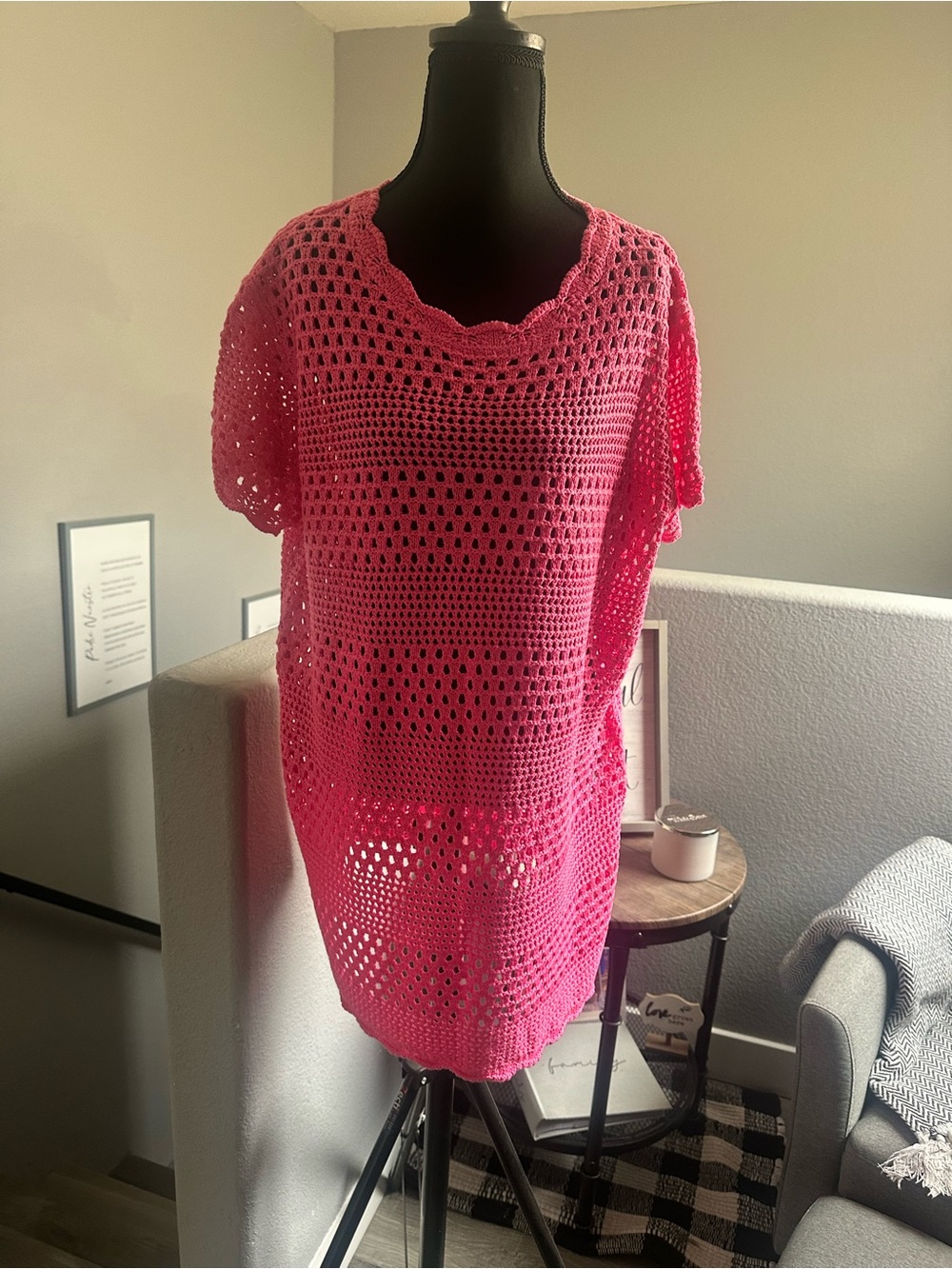 Amazon Hot Pink Crochet Swim Cover-Up Tunic